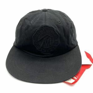 【デッドストック】90s MARLBORO(マルボロ) 刺繍ロゴキャップ 黒 レザーベルトバック 企業ロゴ タバコ オフィシャル当時物 ビンテージ 帽子