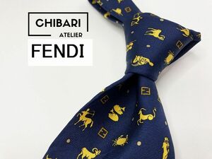 【超美品】FENDI　フェンディ　ロゴ＆星座柄 ネクタイ 3本以上 送料無料 メンズ ネイビー　1005215