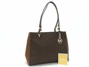 1円 ■新品■未使用■ MICHAEL KORS マイケルコース MK柄 レザー ハンドバッグ トートバッグ 肩掛け レディース ブラウン系 FB6226