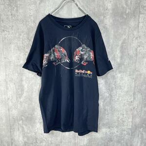 ビッグプリント プーマ レッドブル Mサイズ相当 PUMA RedBull Tシャツ 半袖 ネイビー マルチカラー F-1 古着