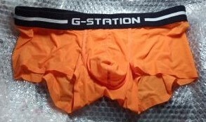 G-STATION製、メンズ、トランクス、フロント部立体フルシーム、鮮やかなオレンジ色生地、XLサイズ、