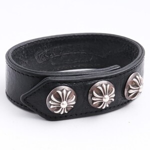 CHROME HEARTS 3ボタン 2スナップ ブレスレット クロスボタン ブラック クロムハーツ レザー 3btn 2snap cross bracelet