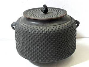 詳細不明 南部鉄器 霰地紋 釜 茶釜 茶道具/風炉 ビンテージ アンティーク 昭和 レトロ 骨董 雑貨/NL