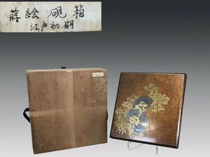 R0616H5 江戸初期 梨子地 蒔絵硯箱 硯筥 花文蒔絵 硯台 水滴 畫道具 文房具 漆器 漆工芸 時代物 箱付 傷有り