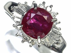 MO13603S【1円～】新品【RK宝石】≪RUBY≫ 華やかレッドカラー!! 極上ルビー 大粒1.37ct!! 極上ダイヤモンド Pt900 高級リング ダイヤ