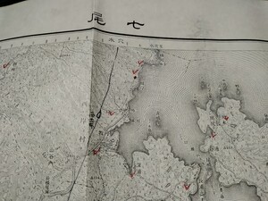 七尾　石川県　古地図 　地形図　地図　資料　46×57cm　（書き込み多し表裏）　明治43 年測量　　昭和2年印刷　発行　B2310