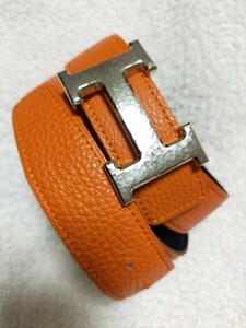 エルメス　HERMES　ベルト　マルトレ　バックル　メンズ　レディース　オレンジ　黒