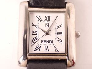 CO ジャンク FENDI フェンディ クォーツ メンズ腕時計 スクエア シルバー×ブラック 純正革ベルト 1925 ID/2577