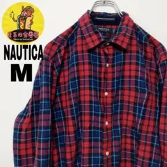 usa古着 NAUTICA ネルシャツ　M 刺繍ロゴ　レッド　ネイビー　チェック