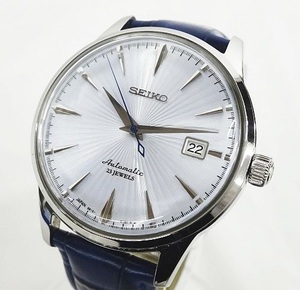 稼働品 SEIKO セイコー メカニカル 6R15-01S1 自動巻き メンズ 腕時計 裏スケ アイスブルー レザーベルト デイト 箱付 現状品 ★2830