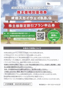 【優待券】 ＣＶＳベイエリア ★ 株主優待券 / 成田スカイウェイBBQ(CAMP) 株主限定 割引プラン申込券 ２枚セット ★ 即決 ♪