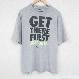 XL/古着 ナイキ NIKE 半袖 ブランド Tシャツ メンズ ビッグロゴ JUST DO IT クルーネック グレー 霜降り 24jul02 中古