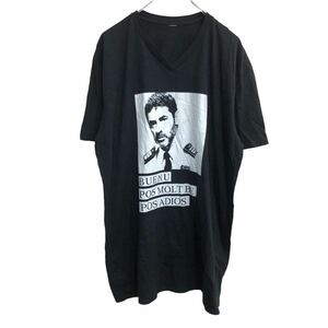 半袖 プリントTシャツ Lサイズくらい Vネック ブラック 古着卸 アメリカ仕入 t2206-3742