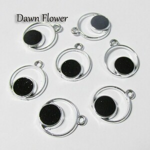 【D-0552】10pcs　サークル付き丸カン　21×17mm　シルバー＆ブラック　チャーム　ハンドメイドパーツ