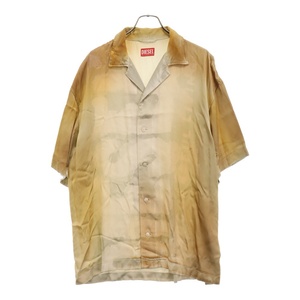 DIESEL ディーゼル S-Hockney-Pop Bowling shirt in patchy satin ボーリング サテン 半袖 シャツ ベージュ