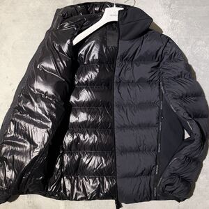 未使用級!XL位★MONCLER MORVAN モンクレール モルヴァン ダウンジャケット パーカー 切替 ロゴ メンズ 4 大きいサイズ 黒 マットブラック