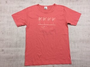 HAWAII ハワイ ヤシの木 同色刺繍 スーベニア オールド古着 ビンテージ メキシコ製 半袖Tシャツ トップス レディース M ピンク