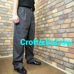 CP1-035【モデル175cm】★少し訳アリ 格安★USA古着【croft&barrow】クラシックフィット 2タック ワイドスラックス【W36/XL】グレー ワーク