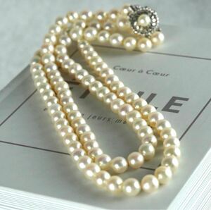 【美品 高級】希少2連 テリ強 本真珠 あこや アコヤ 約5.5~6.0mm 金具 SILVER 刻印 pearl パール ネックレス アクセサリー チョーカー