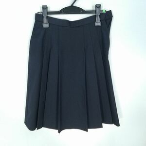 1円 スクールスカート 冬物 w66-丈55 紺 中学 高校 プリーツ 学生服 制服 女子 中古 IN1128