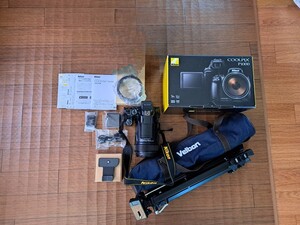 Nikon ニコン COOLPIX P1000 超望遠3000mm～12000mm 元箱 説明書 付属品全て有り 使用期間短め PL-P1000Tほぼ新品付 ベルボン三脚 