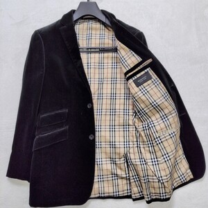 未使用に近いバーバリーブラックレーベル ベロア BURBERRY BLACK LABEL テーラードジャケット ベルベット 光沢 ノバチェック メンズ 秋冬