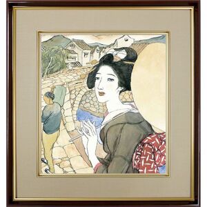 竹久夢二「眼鏡橋」 複製色紙額 特殊工芸画 額入り 美人画 大正ロマン 長崎十二景 絵画 美術品 模写 名画レプリカ 日本画 K10-034