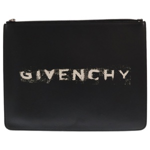 GIVENCHY ジバンシィ ロゴプリント レザークラッチバッグ ブラック