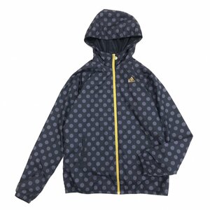 adidas アディダス 水玉柄 ウインドブレーカー フーディ ジャケット M チャコール系 ドット ジャージ パーカー トレーニング スポーツ