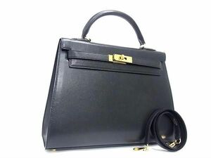 1円 ■美品■ HIGH CLASS ハイクラス レザー ケリー型 2WAY ハンドバッグ ショルダーバッグ レディース ブラック系 BL1107