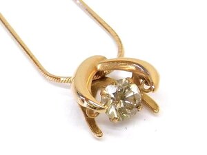 2番 美品 イエロー系ダイヤ 0.30ct ☆ K18PG ピンクゴールド ネックレス レディース 3.4g ダイヤモンド □6I