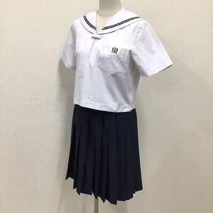 O413 (中古) 兵庫県 神吉中学校 セーラー服 上下セット /12/W69/紺2本ライン/しもかわ/KANKO/半袖/夏服/制服/女子学生/中学校/学生服