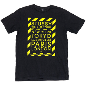 ステューシー ワールドツアー 両面 プリント 半袖 Tシャツ M 黒 黄色 ブラック イエロー STUSSY TOKYO the last of the old school