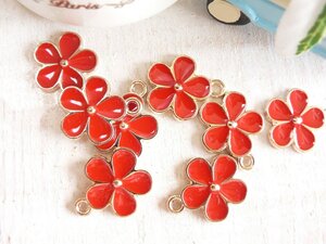 チャーム　お花　レッド　フラワー　8個　手芸　パーツ　ハンドメイド　材料　　#2931