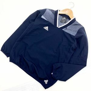 アディダス adidas 長袖 ウインドジャケット ナイロンプルオーバー 140cm キッズ 子供用 ネイビー 濃紺 裏メッシュ スポーツに♪美品■CD83