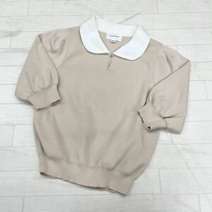 1286◎ JILL BY JILL STUART ジル バイ ジルスチュアート トップス ニット 半袖 襟付き 無地 ベージュ レディースFR