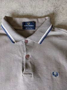 英国製 FRED PERRY ポロシャツ S Ｍ グレー ブルー 白 フレッドペリー イギリス 青 ヴィンテージ 90s