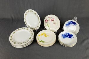 T01-2230 NORITAKE たち吉 大倉陶園 お皿17枚おまとめ Adam&Eve 金彩 ディナー ケーキ デザート 花 ブルーローズ ノリタケ 一部擦れあり