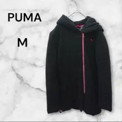 【プーマ／PUMA 】美品◆ロング ジャンパー◆コート◆ピンク ロゴ◆黒 ◆M