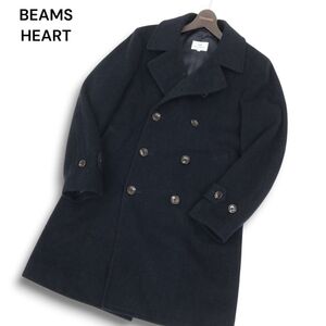 BEAMS HEART ビームス ハート 秋冬 メルトン ウール★ ダブル チェスター コート Sz.46 メンズ ネイビー　C4T11466_C#N