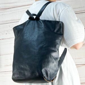 美品 大容量 Aeta アエタ リュック バックパック ビジネスバッグ 2way ネイビー 紺色 レザー 本革 A4収納可能 Mサイズ メンズ レディース