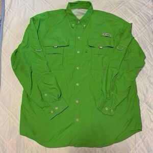 Columbia PFG フィッシングシャツ Green L ナイロン アウトドア コロンビア グリーン 緑 長袖 古着 ヴィンテージ Vintage メンズ 釣り 登山