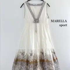 MARELLA sport  高級感シルク 花柄 刺繍 ビーズ ロングワンピース