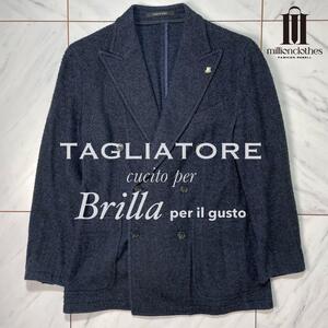 TAGLIATORE Brilla per il gusto 秋冬 ダブル ウール ナイロン ツイード ラペルピン ネイビー 紺 メンズ タリアトーレ ブリッラ 46 M相当