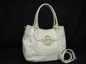 1円 ■美品■ TORY BURCH トリーバーチ アマンダ レザー 2WAY クロスボディ ショルダー トート ハンドバッグ ホワイト系 BL1773