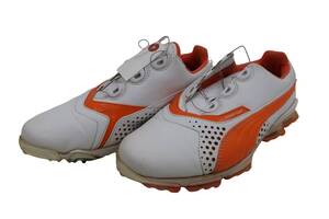 PUMA GOLF(プーマゴルフ) ダイヤル式ゴルフシューズ 白オレンジ メンズ 25.5cm 187897-03 ゴルフ用品 2410-0533