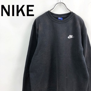 【人気】NIKE/ナイキ スウェット トレーナー ロゴ刺繍 裏起毛 コットン ブラック サイズM/S5595