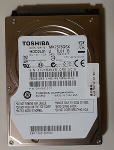 3947 2.5インチ内蔵SATAハードディスク 9.5mm 750GB 東芝 MK7575GSX LIFEBOOK AH77/D Windows7Homeリカバリ領域あり 使用4952時間 注意