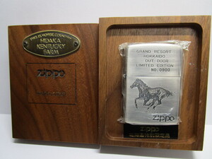 N【3823】★Zippo HIDAKA KENTUCKY FARM 北海道特別限定品 LIMITED EDITION No.0900 火花×★ジッポ 馬 喫煙具 オイルライター 経年保管品