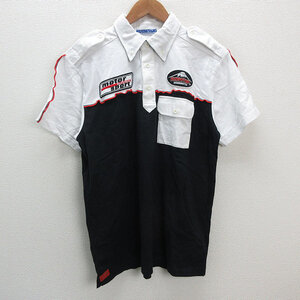 y■クシタニ/KUSHITANI CUBIC Racing team 半袖ポロシャツ/バイク■黒/白【メンズL】MENS/57【中古】